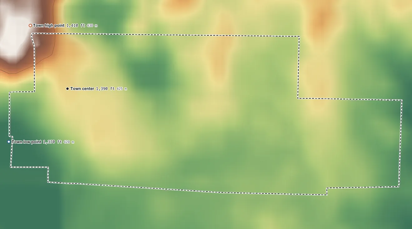 Topographic elevation map of Lesterville, South Dakota, shaded from 1,370 ft on the southwest side to 1,410 ft on the northwest side