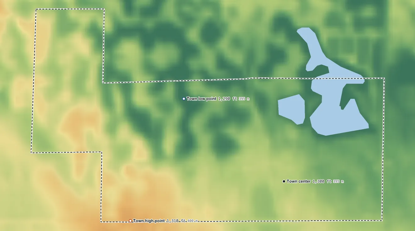 Topographic elevation map of Letcher, South Dakota, shaded from 1,290 ft on the northwest side to 1,310 ft on the west side