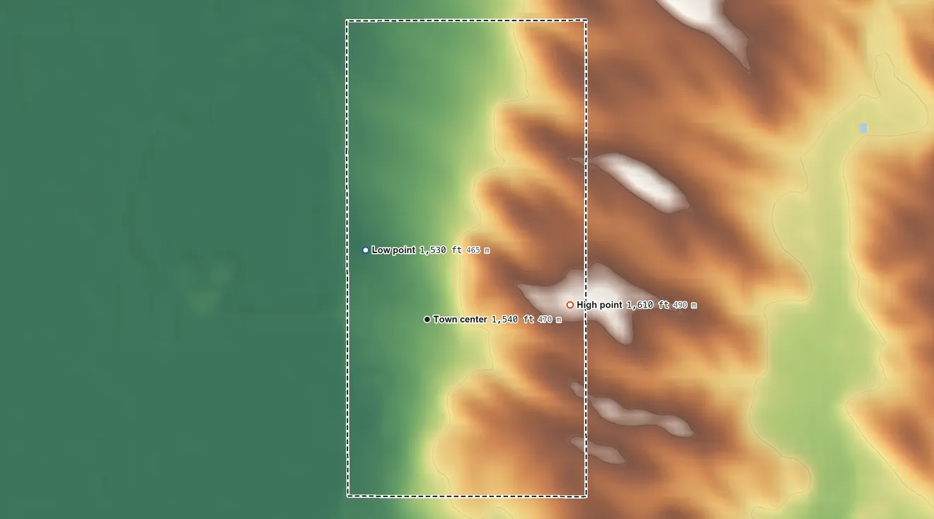 Topographic elevation map of Lyons, South Dakota, shaded from 1,530 ft on the northwest side to 1,610 ft on the east side