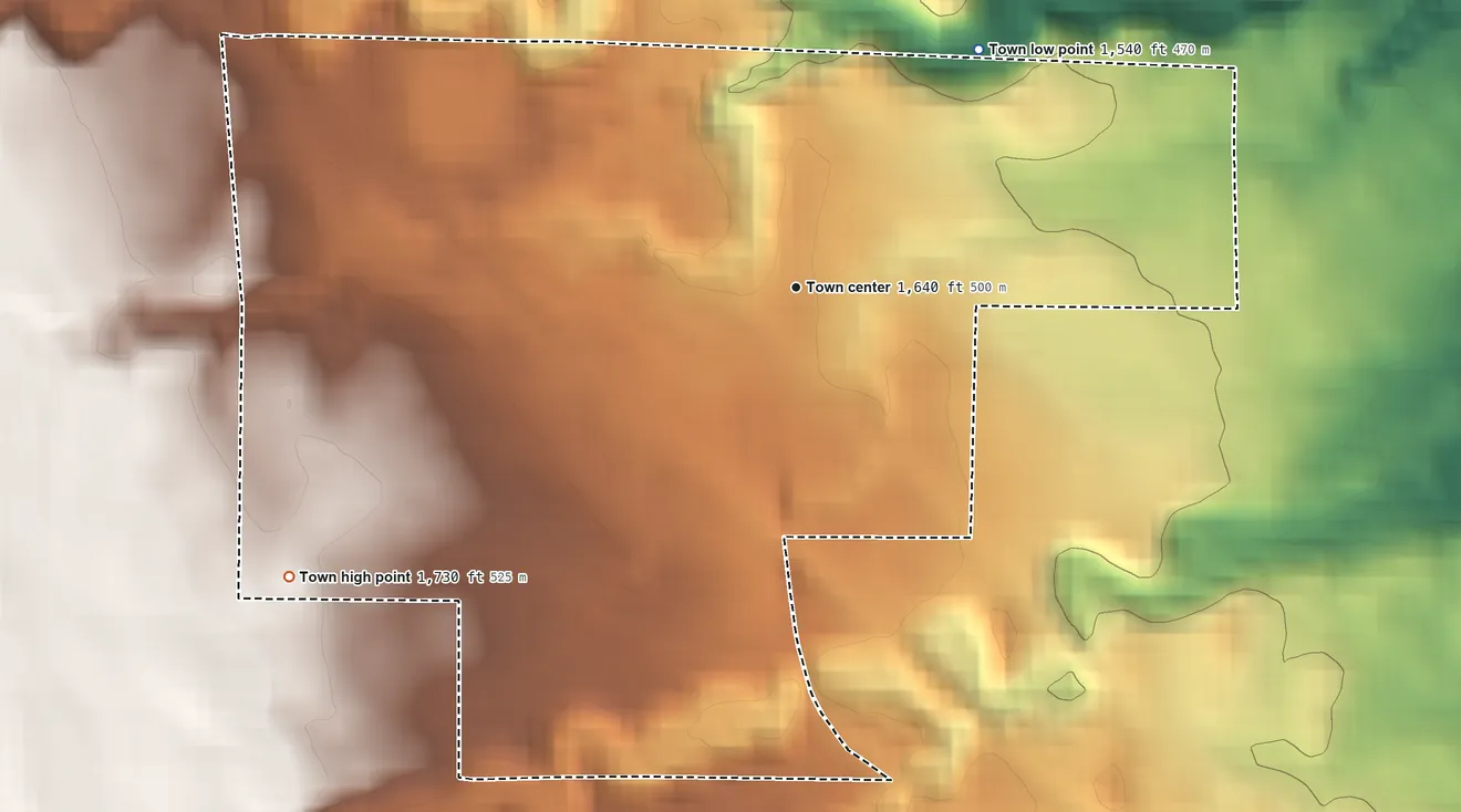 Topographic elevation map of Marvin, South Dakota, shaded from 1,540 ft on the northeast side to 1,730 ft on the southwest side