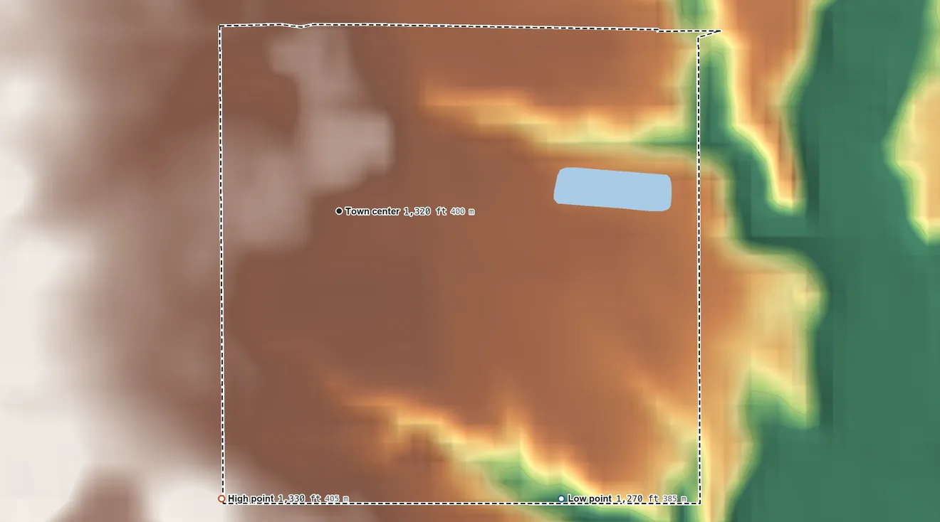 Topographic elevation map of Millbrook Colony, South Dakota, shaded from 1,270 ft on the southeast side to 1,330 ft on the south side