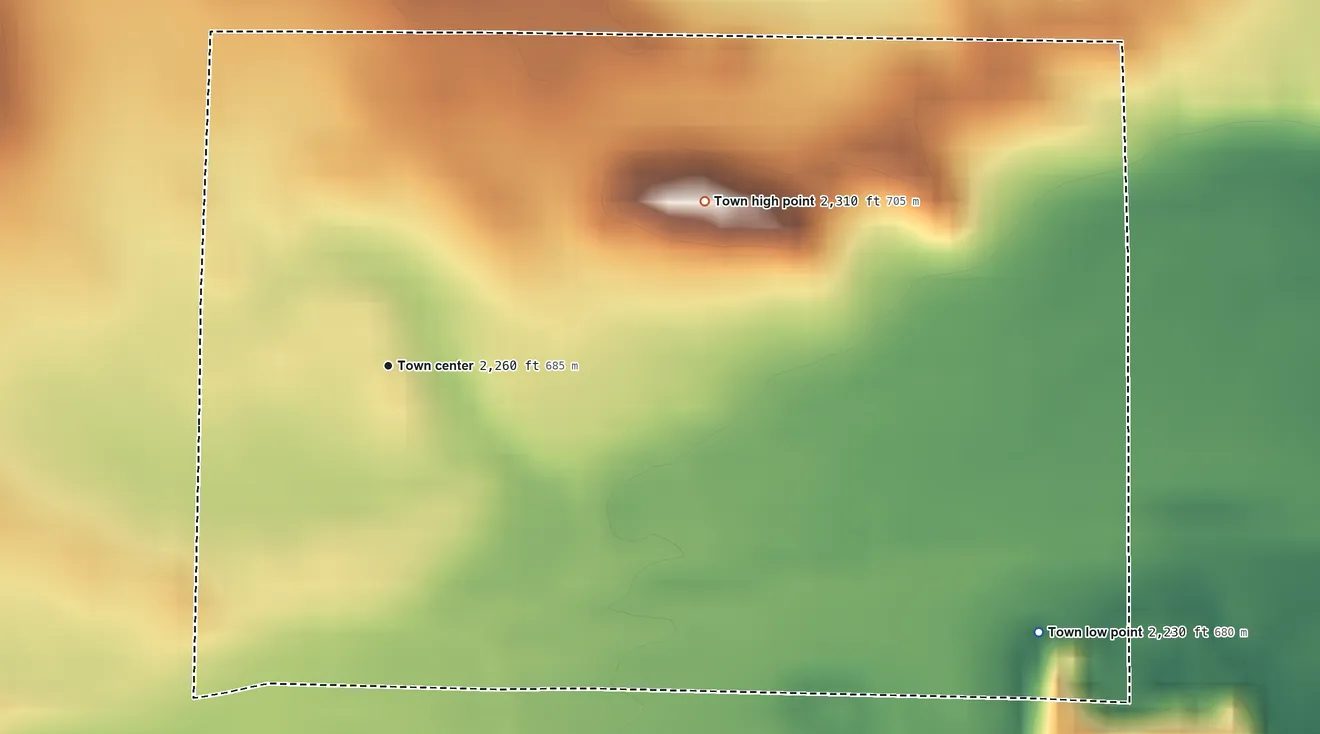 Topographic elevation map of Morristown, South Dakota, shaded from 2,230 ft on the east side to 2,310 ft on the northeast side