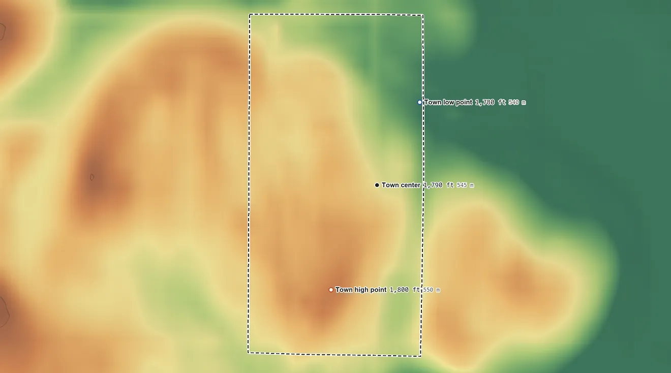 Topographic elevation map of Naples, South Dakota, shaded from 1,780 ft on the northeast side to 1,800 ft on the southwest side