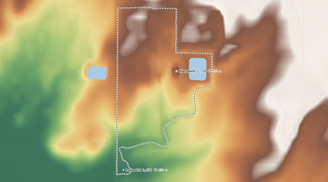 Topographic elevation map of Newdale Colony, South Dakota, shaded from 1,680 ft on the south side to 1,720 ft on the east side