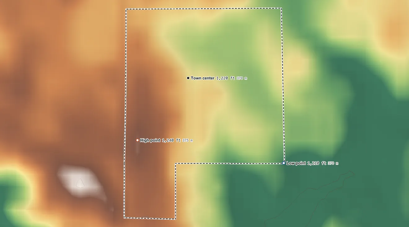 Topographic elevation map of Peever Flats, South Dakota, shaded from 1,210 ft on the southeast side to 1,240 ft on the southwest side