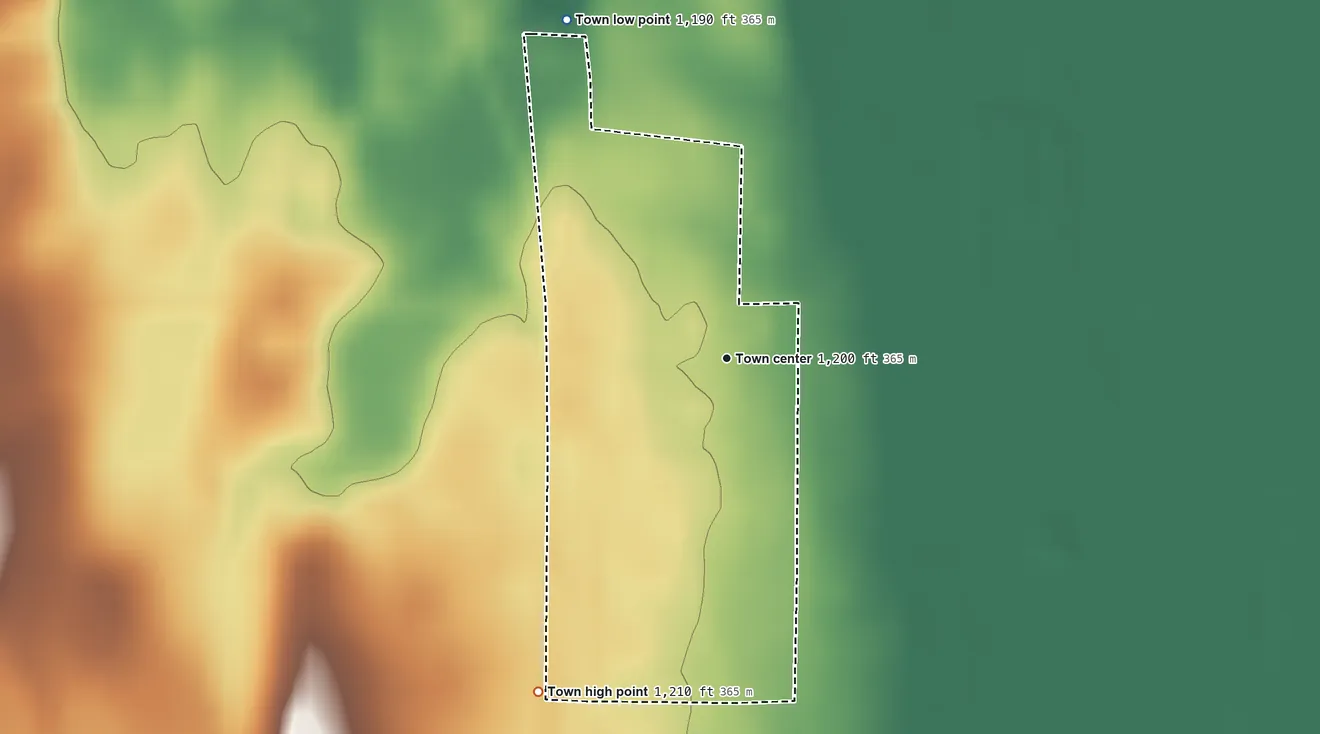 Topographic elevation map of Peever, South Dakota, shaded from 1,190 ft on the northwest side to 1,210 ft on the southwest side