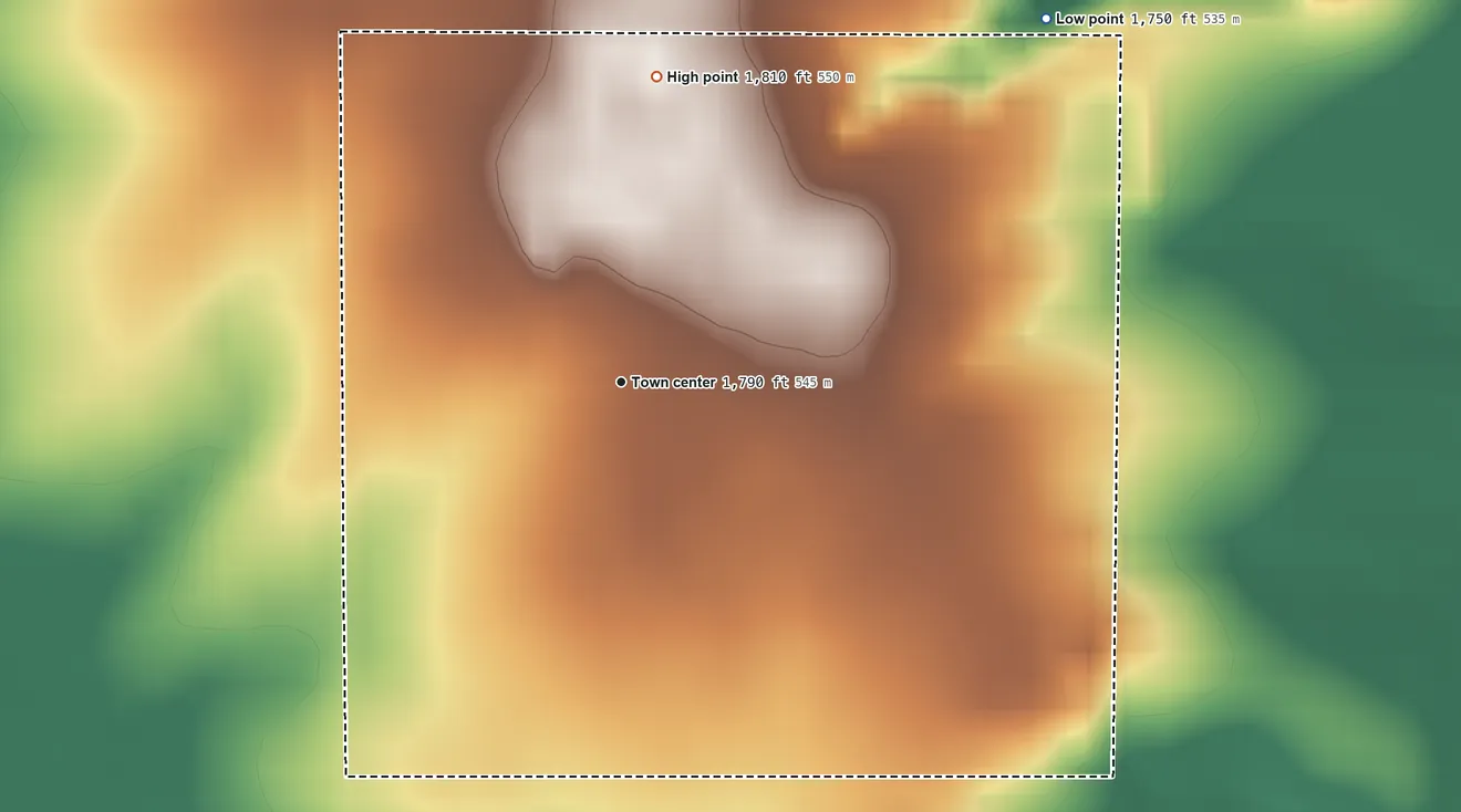 Topographic elevation map of Poinsett Colony, South Dakota, shaded from 1,750 ft on the northeast side to 1,810 ft on the north side