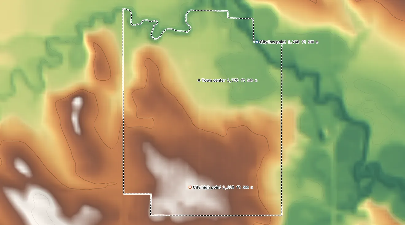 Topographic elevation map of Presho, South Dakota, shaded from 1,740 ft on the northeast side to 1,830 ft on the south side