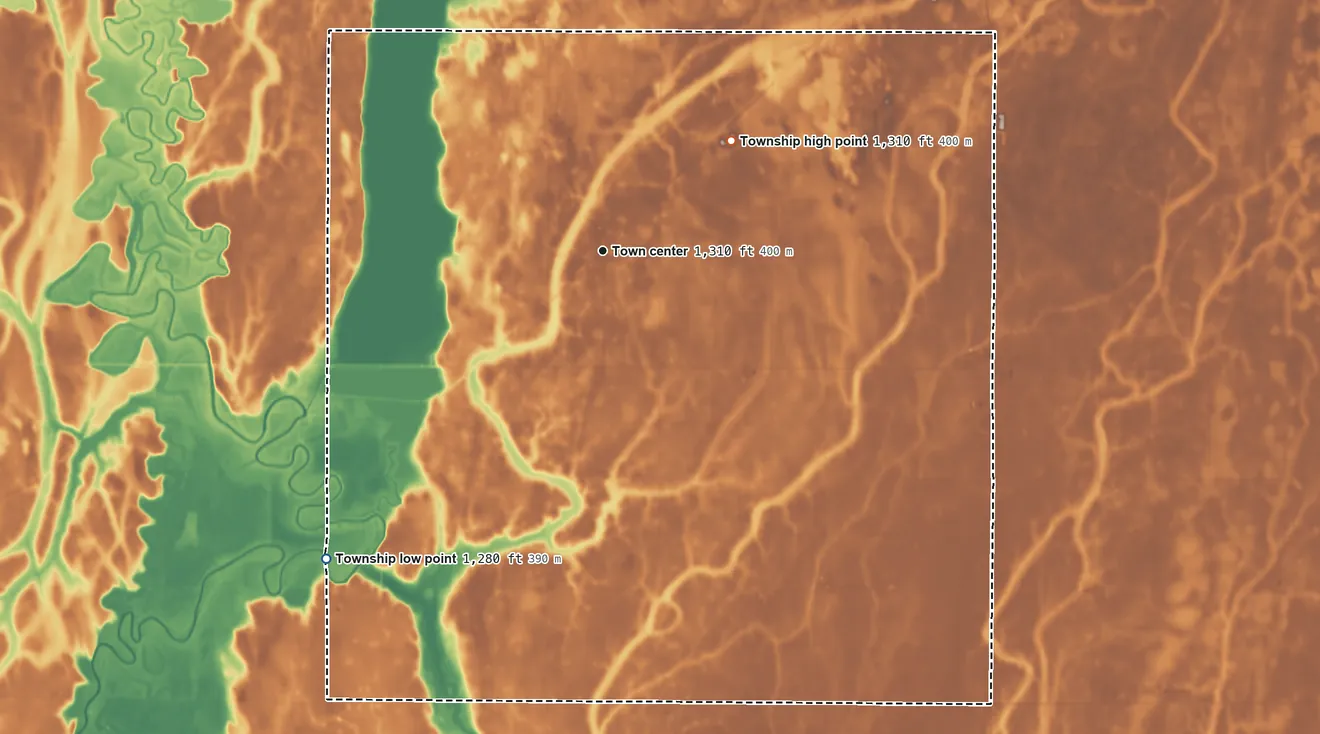 Topographic elevation map of Putney Township, South Dakota, shaded from 1,280 ft on the southwest side to 1,310 ft on the northeast side