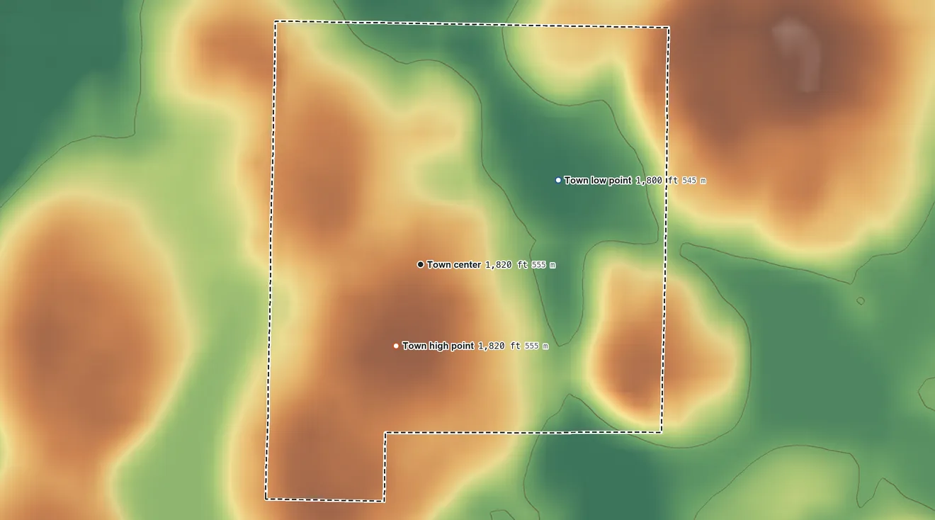 Topographic elevation map of Ramona, South Dakota, shaded from 1,800 ft on the northeast side to 1,820 ft on the south side