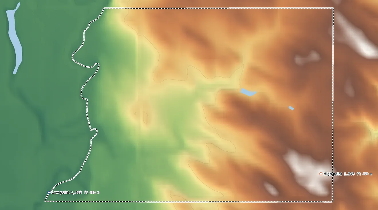 Topographic elevation map of Renner Corner, South Dakota, shaded from 1,430 ft on the southwest side to 1,540 ft on the east side