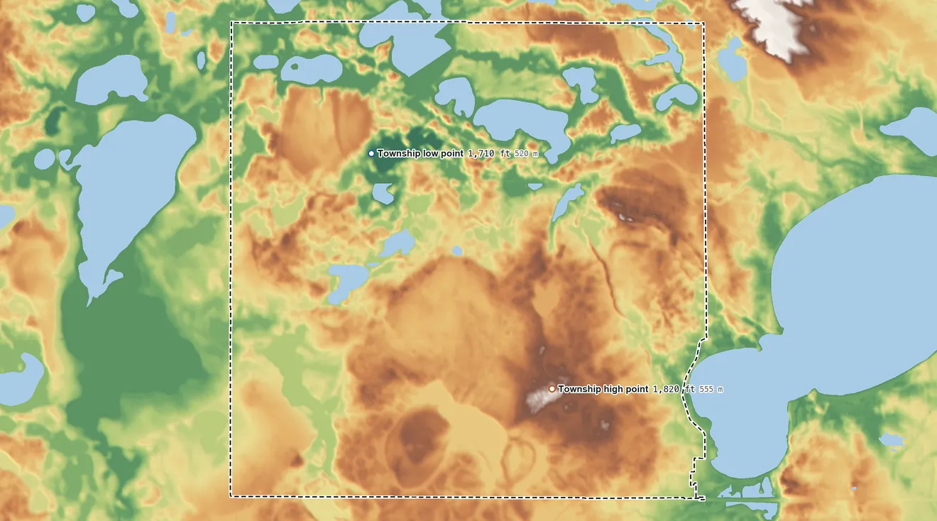 Topographic elevation map of Richland Township, Codington County, South Dakota, shaded from 1,710 ft on the northwest side to 1,820 ft on the southeast side