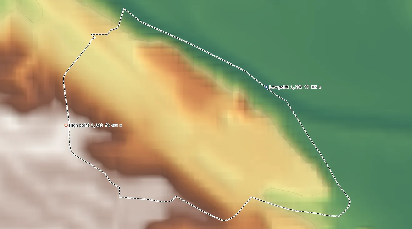 Topographic elevation map of Rosedale Colony, South Dakota, shaded from 1,200 ft on the northeast side to 1,310 ft on the west side