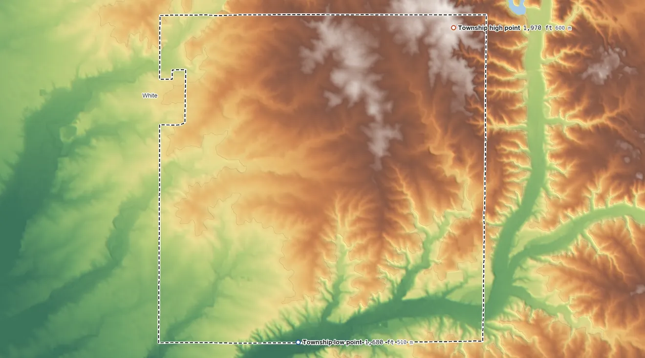 Topographic elevation map of Sherman Township, South Dakota, shaded from 1,680 ft on the southwest side to 1,970 ft on the northeast side