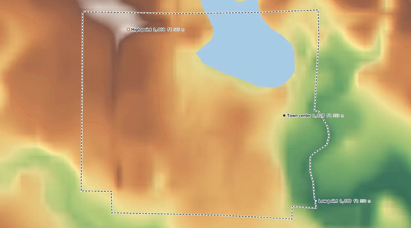 Topographic elevation map of Stephan, South Dakota, shaded from 1,800 ft on the south side to 1,860 ft on the northwest side