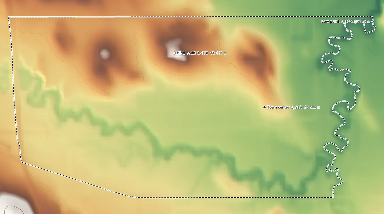 Topographic elevation map of Vivian, South Dakota, shaded from 1,870 ft on the northeast side to 1,970 ft on the northwest side
