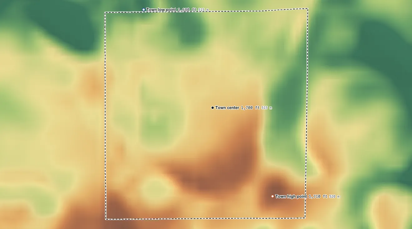 Topographic elevation map of Wentworth, South Dakota, shaded from 1,680 ft on the northwest side to 1,710 ft on the southeast side