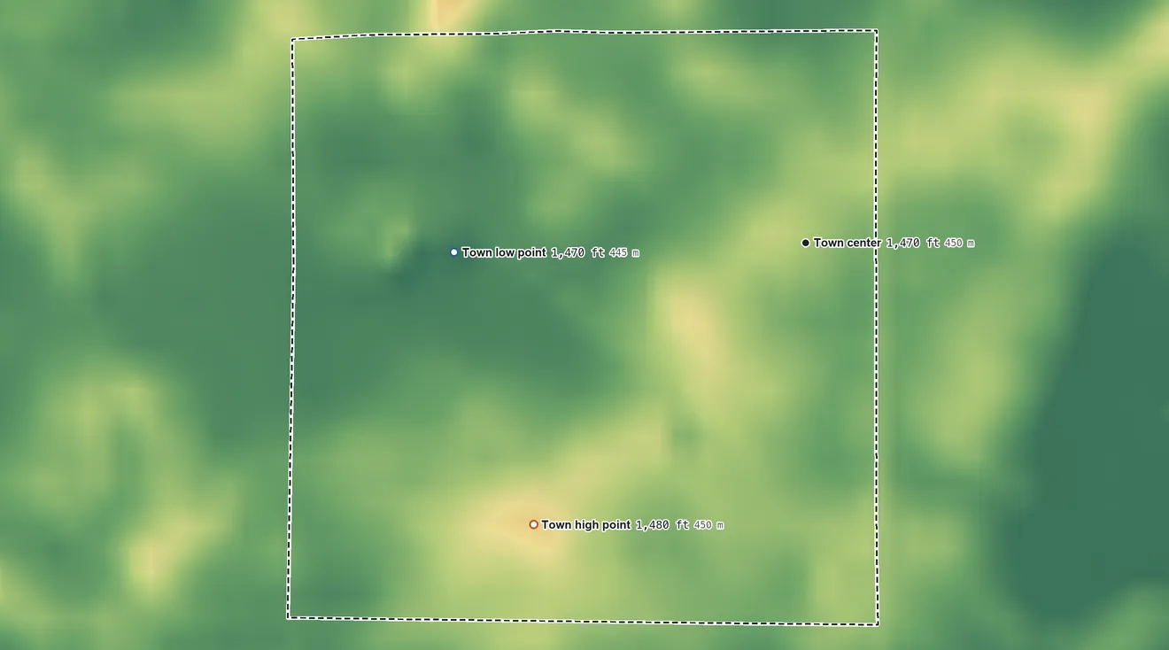 Topographic elevation map of Wetonka, South Dakota, shaded from 1,470 ft on the west side to 1,480 ft on the southwest side