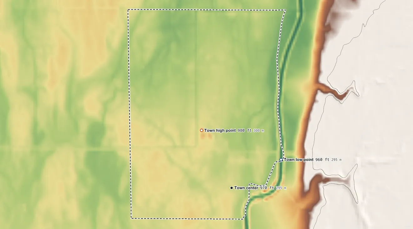 Topographic elevation map of White Rock, South Dakota, shaded from 960 ft on the northeast side to 980 ft on the northwest side
