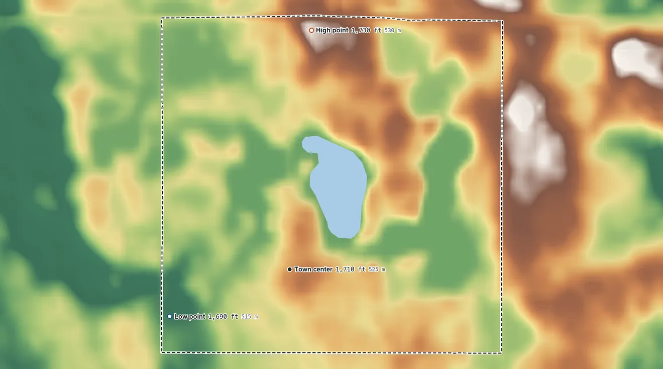 Topographic elevation map of Winfred, South Dakota, shaded from 1,690 ft on the west side to 1,730 ft on the north side