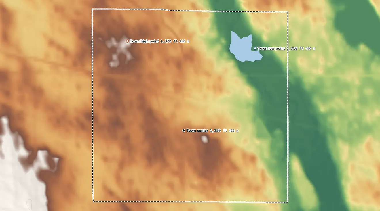Topographic elevation map of Wolsey, South Dakota, shaded from 1,310 ft on the northeast side to 1,370 ft on the northwest side