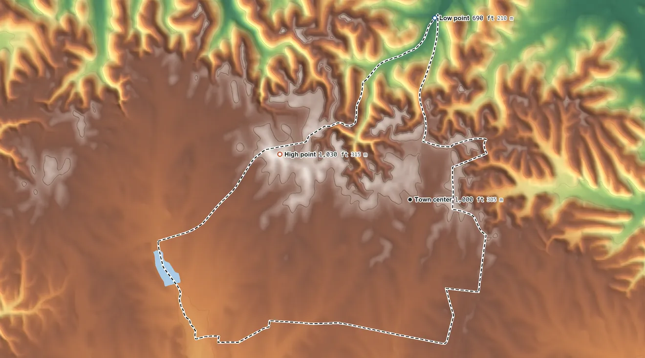 Topographic elevation map of Park City, Tennessee, shaded from 690 ft on the north side to 1,030 ft on the west side