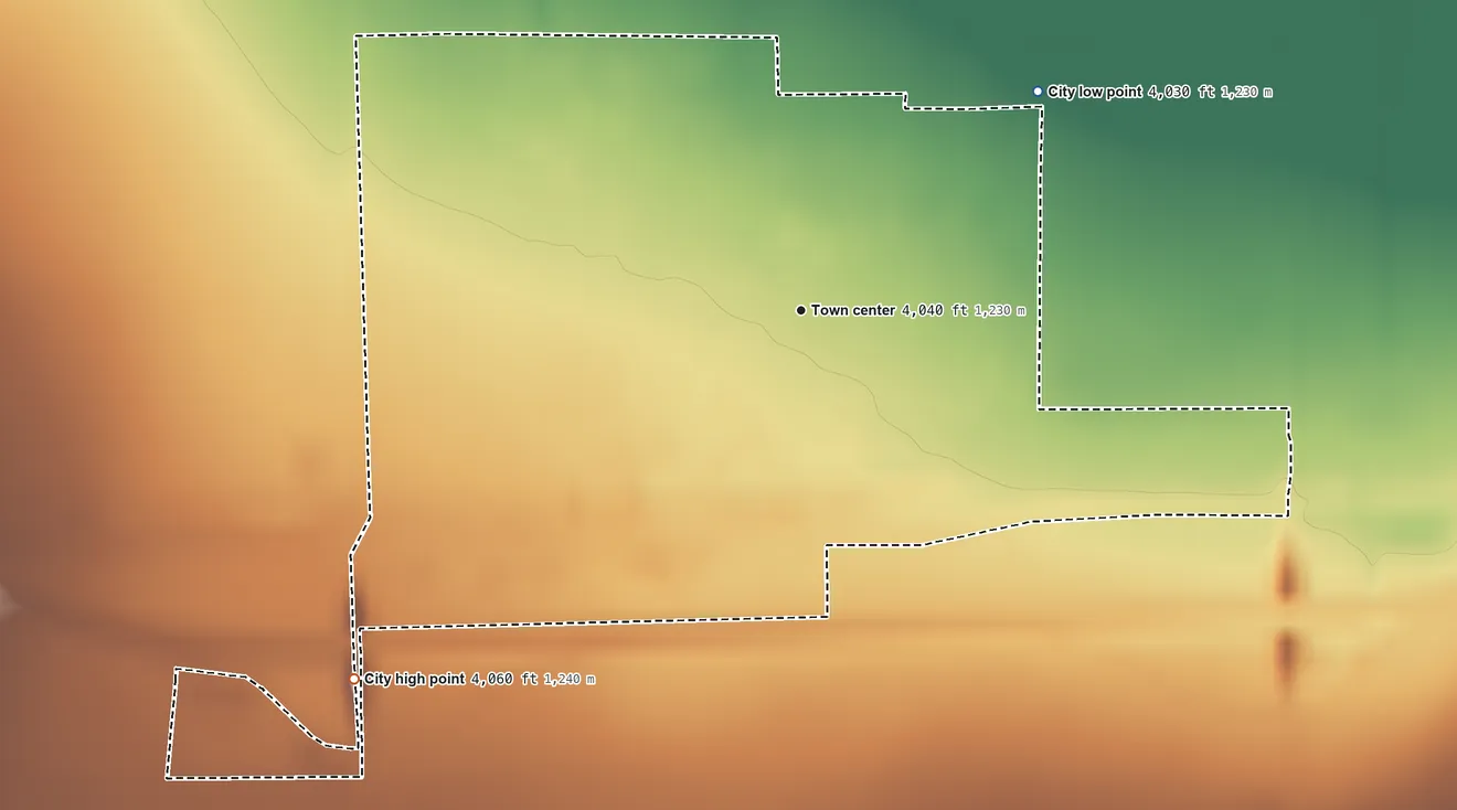 Topographic elevation map of Adrian, Texas, shaded from 4,030 ft on the northeast side to 4,060 ft on the southwest side