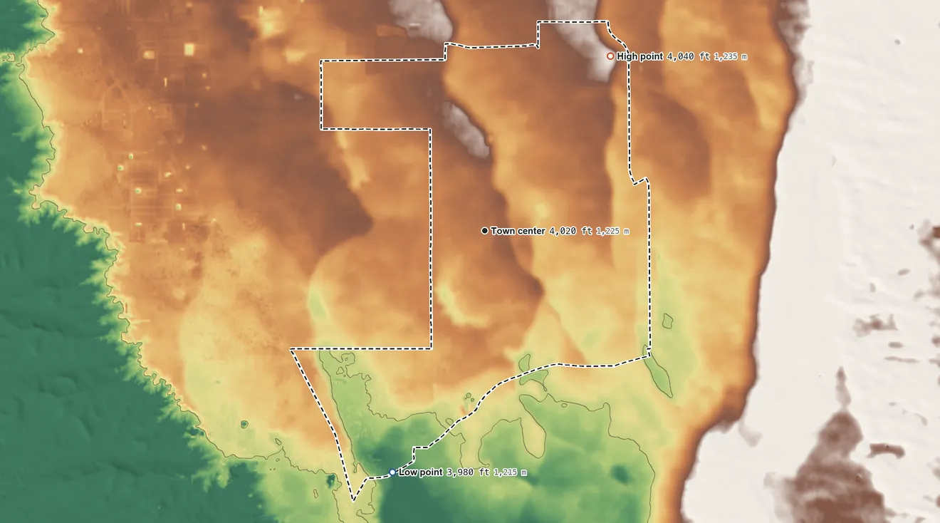 Topographic elevation map of Agua Dulce, Texas, shaded from 3,980 ft on the south side to 4,040 ft on the northeast side