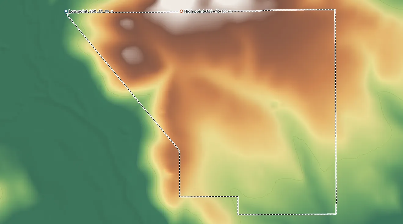Topographic elevation map of Amargosa, Texas, shaded from 260 ft on the northwest side to 330 ft on the northwest side