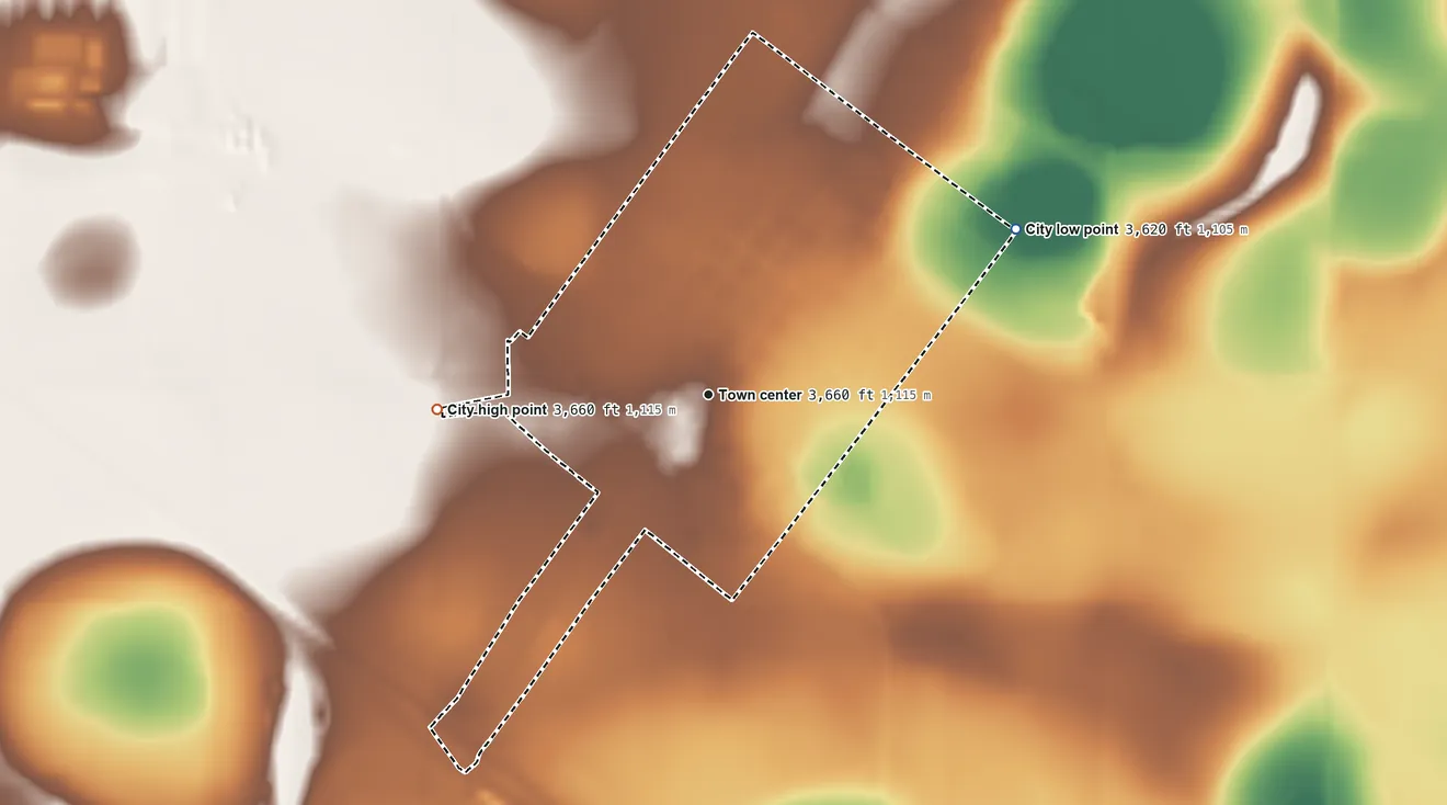 Topographic elevation map of Amherst, Texas, shaded from 3,620 ft on the northeast side to 3,660 ft on the west side
