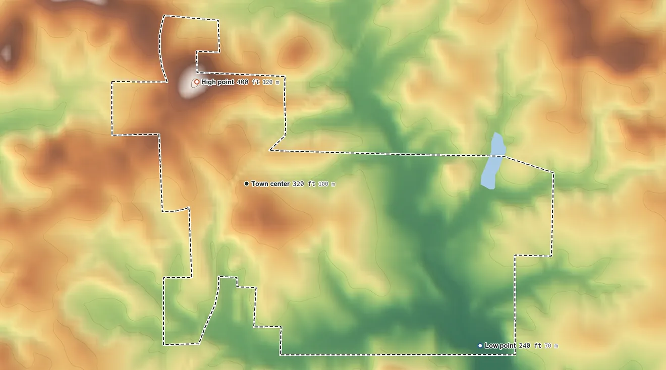 Topographic elevation map of Bivins, Texas, shaded from 240 ft on the southeast side to 400 ft on the northwest side