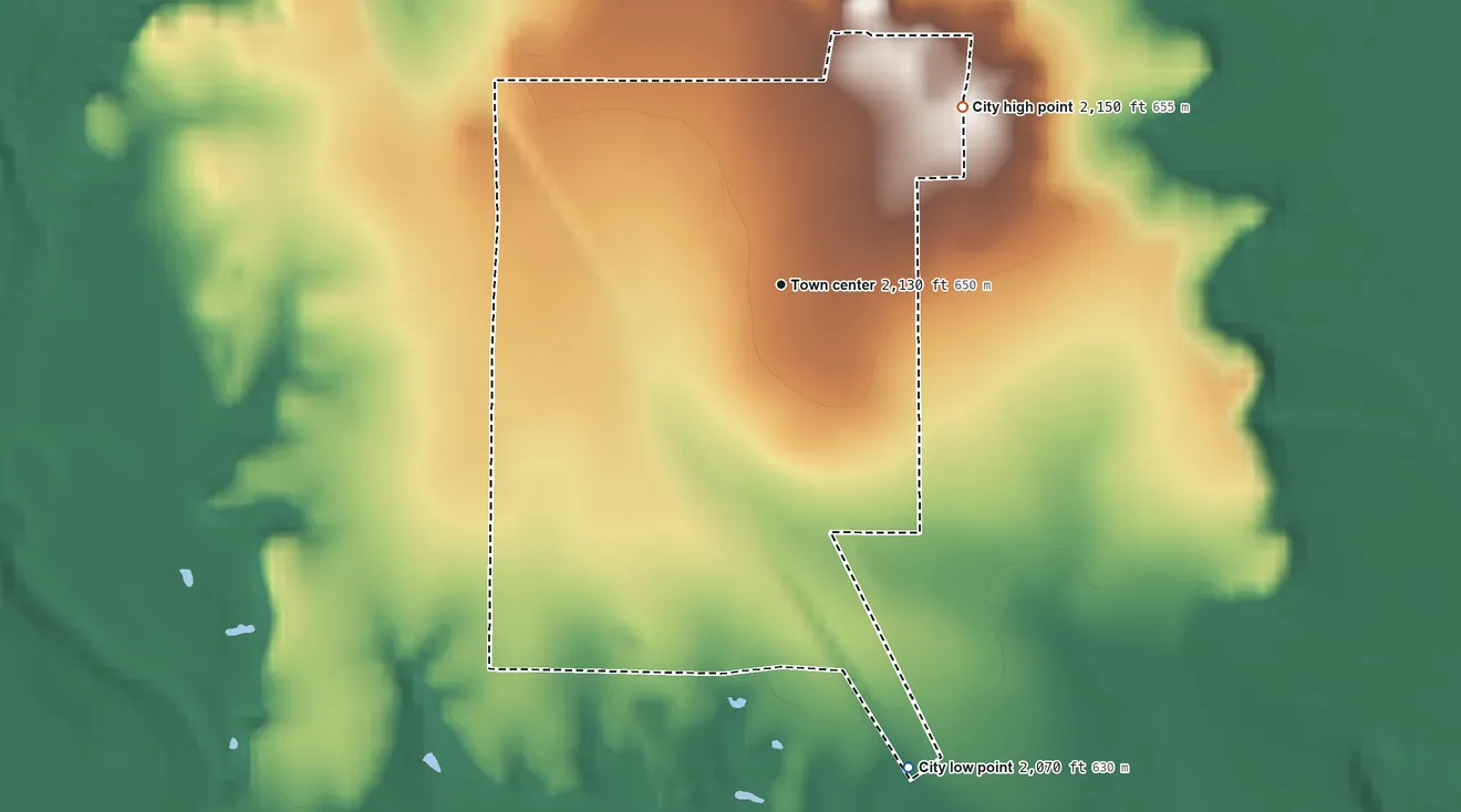 Topographic elevation map of Blackwell, Texas, shaded from 2,070 ft on the south side to 2,150 ft on the northeast side