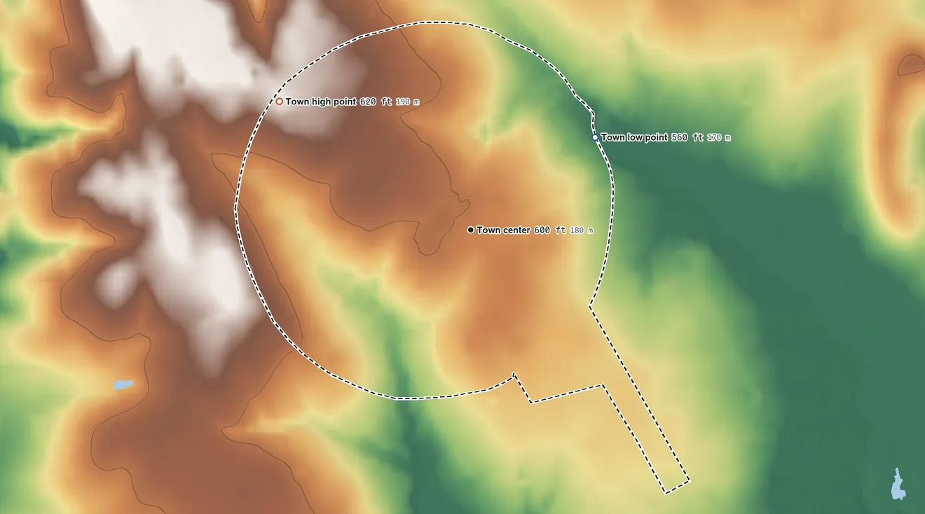 Topographic elevation map of Blooming Grove, Texas, shaded from 560 ft on the northeast side to 620 ft on the northwest side