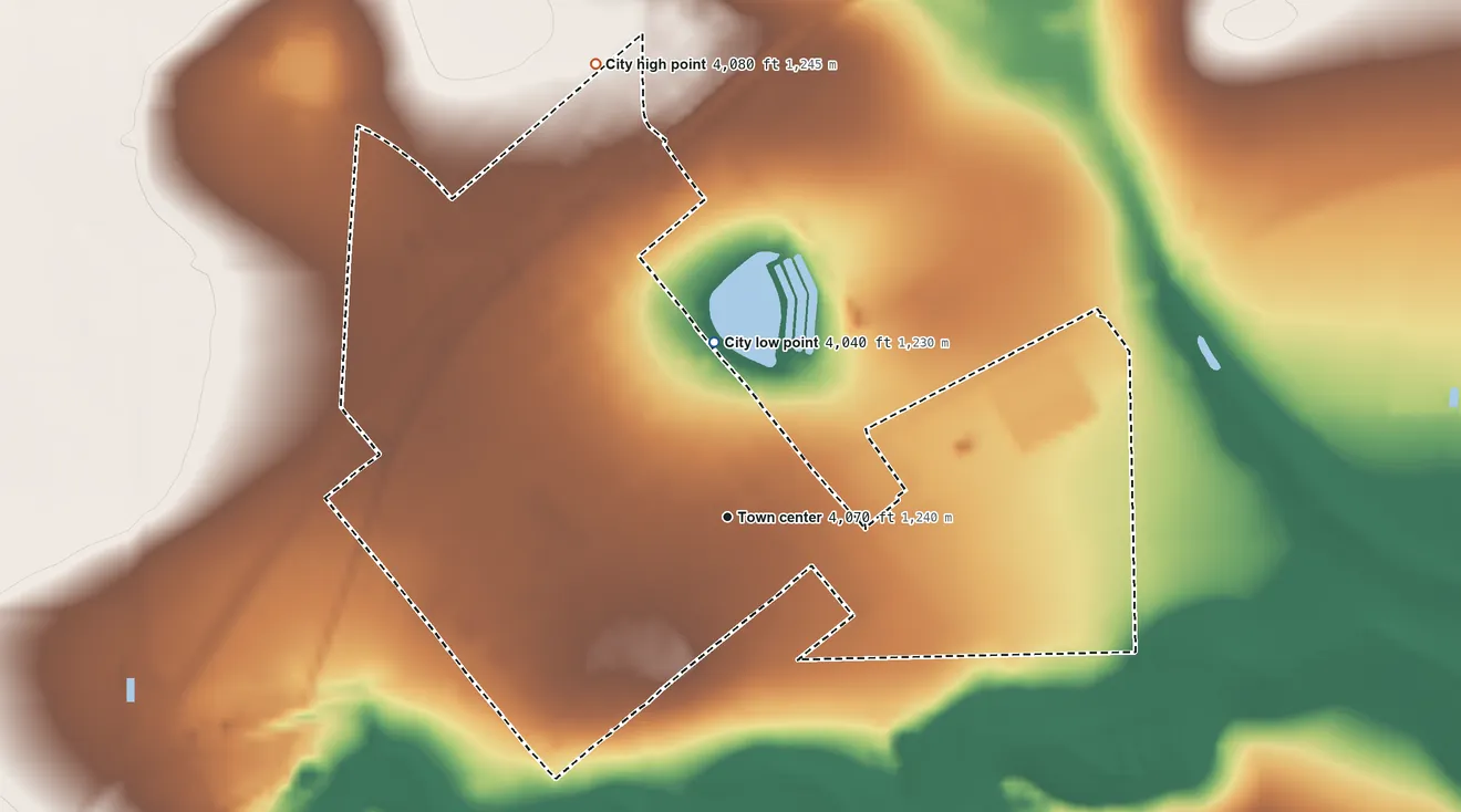 Topographic elevation map of Bovina, Texas, shaded from 4,040 ft on the north side to 4,080 ft on the north side