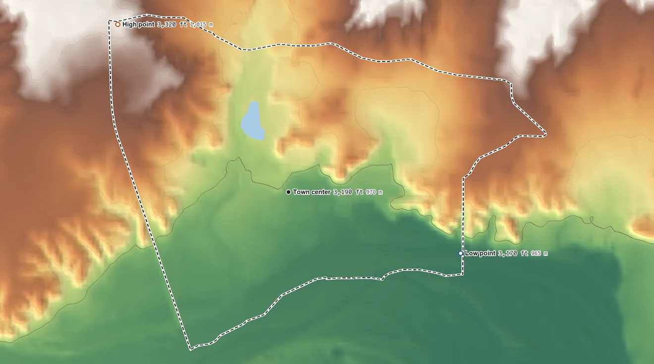 Topographic elevation map of Boys Ranch, Texas, shaded from 3,170 ft on the east side to 3,320 ft on the northwest side