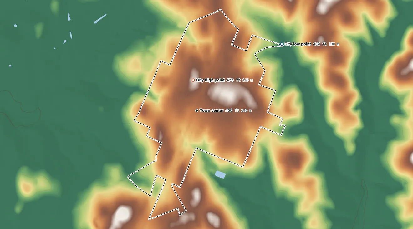 Topographic elevation map of Bremond, Texas, shaded from 430 ft on the northeast side to 470 ft on the north side