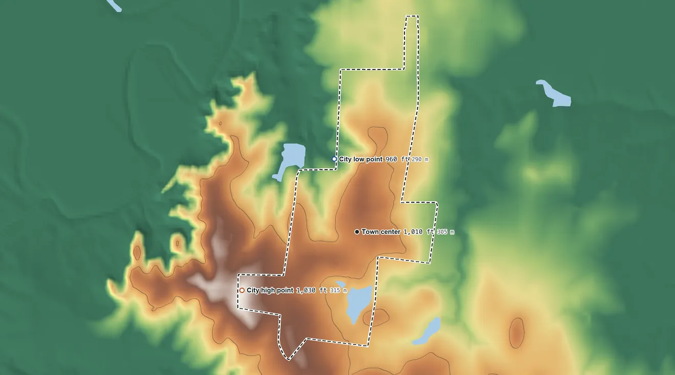 Topographic elevation map of Byers, Texas, shaded from 960 ft on the north side to 1,030 ft on the southwest side