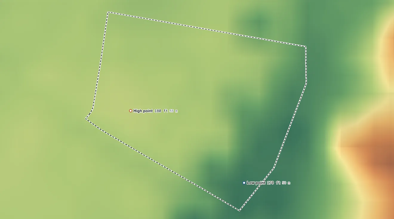 Topographic elevation map of Campo Verde, Texas, shaded from 170 ft on the southeast side to 180 ft on the west side
