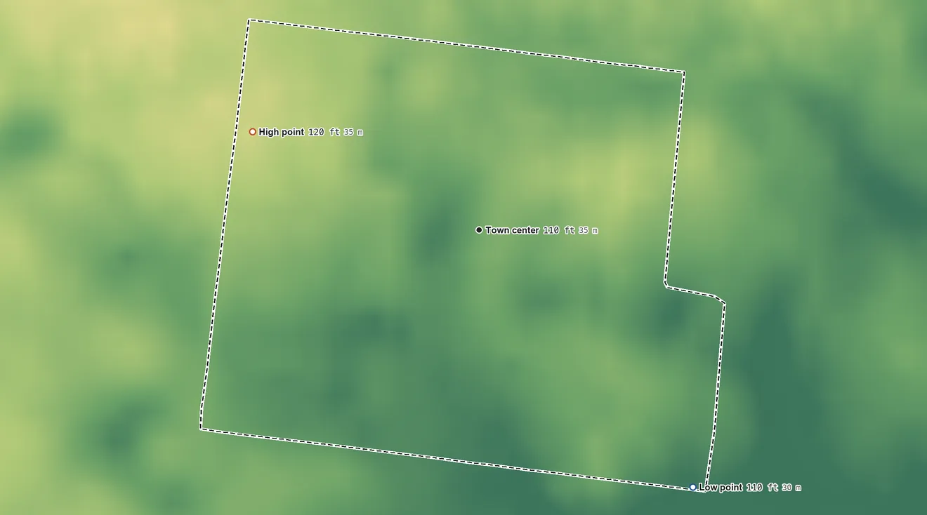 Topographic elevation map of Cantu Addition, Texas, shaded from 110 ft on the southeast side to 120 ft on the northwest side