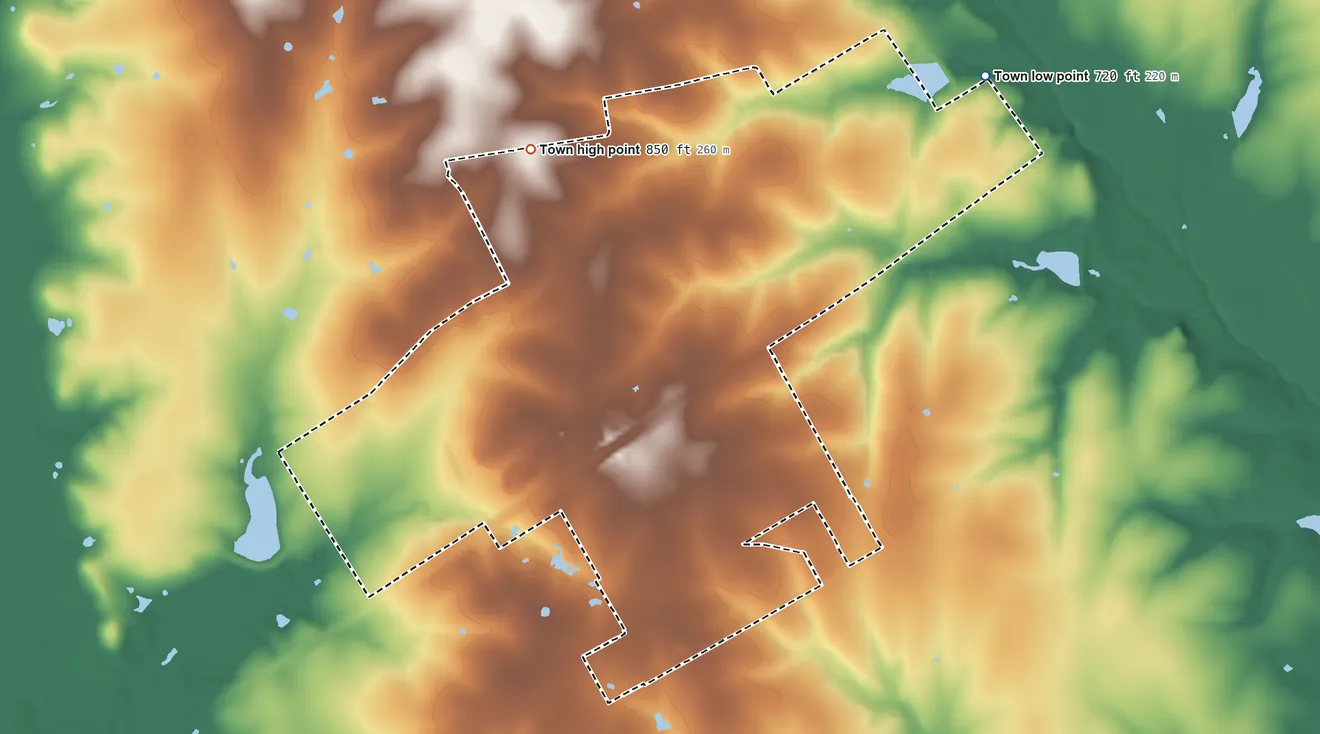 Topographic elevation map of Carl's Corner, Texas, shaded from 720 ft on the northeast side to 850 ft on the northwest side