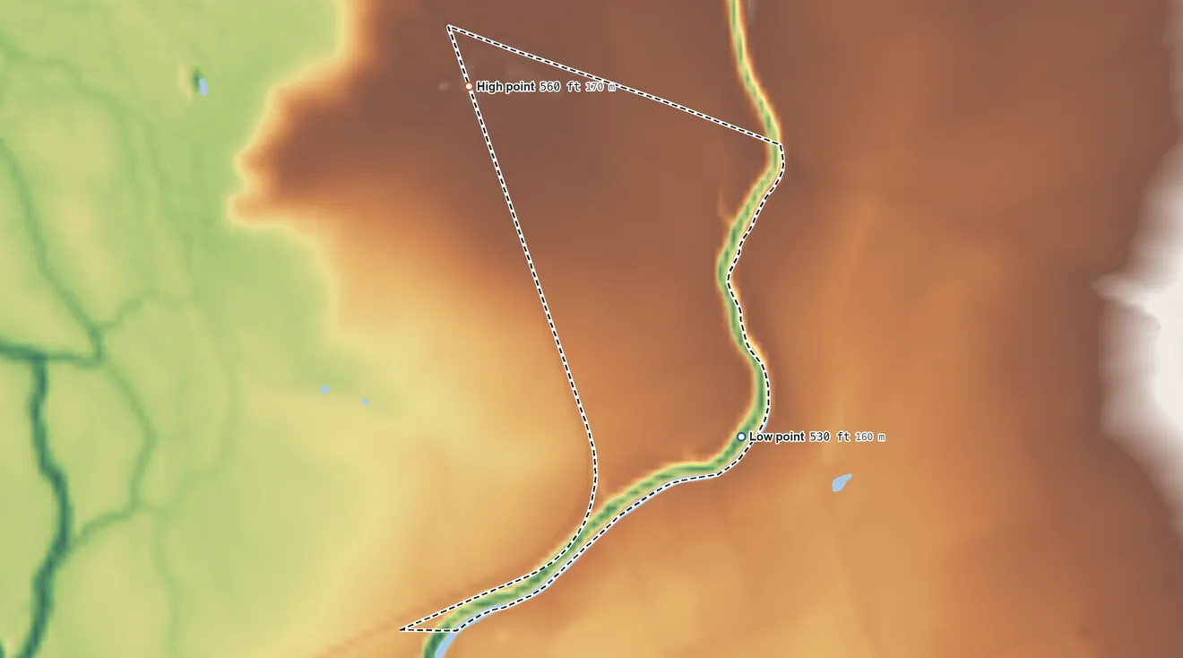 Topographic elevation map of Chula Vista, Zavala County, Texas, shaded from 530 ft on the southeast side to 560 ft on the northwest side