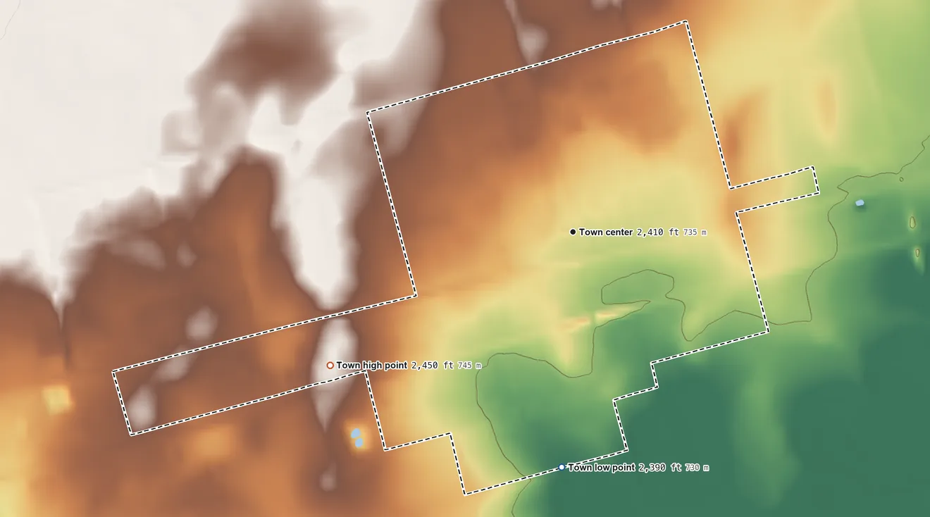 Topographic elevation map of Coahoma, Texas, shaded from 2,390 ft on the south side to 2,450 ft on the southwest side