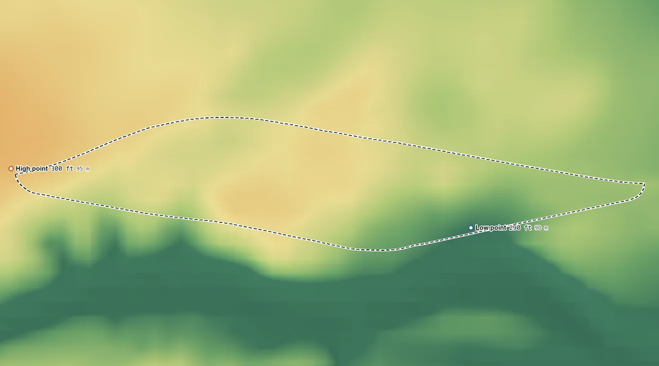 Topographic elevation map of Concepcion, Texas, shaded from 290 ft on the east side to 300 ft on the west side