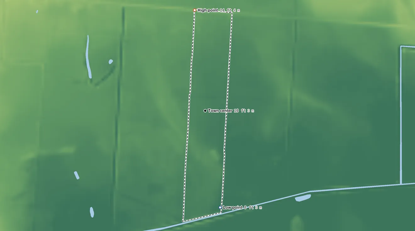 Topographic elevation map of Del Mar Heights, Texas, shaded from 8 ft on the south side to 14 ft on the north side