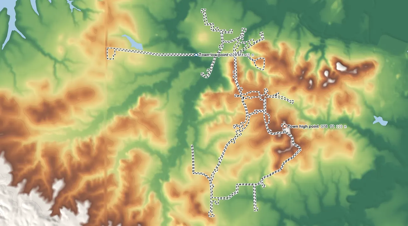 Topographic elevation map of Domino, Texas, shaded from 220 ft on the northwest side to 370 ft on the southeast side