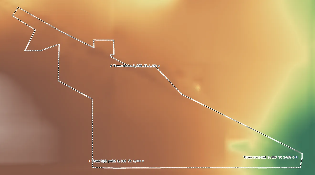 Topographic elevation map of Edmonson, Texas, shaded from 3,480 ft on the southeast side to 3,510 ft on the south side