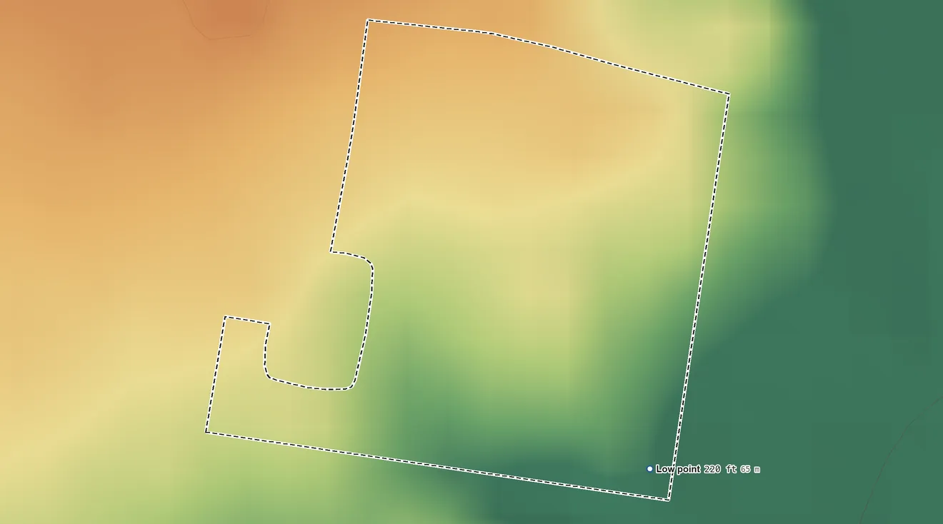 Topographic elevation map of El Cenizo, Starr County, Texas, shaded from 220 ft on the southeast side to 240 ft on the northwest side