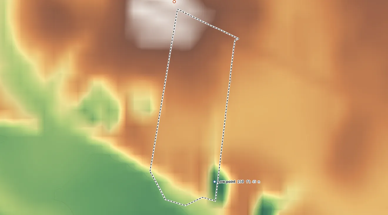 Topographic elevation map of El Quiote, Texas, shaded from 150 ft on the southeast side to 200 ft on the north side