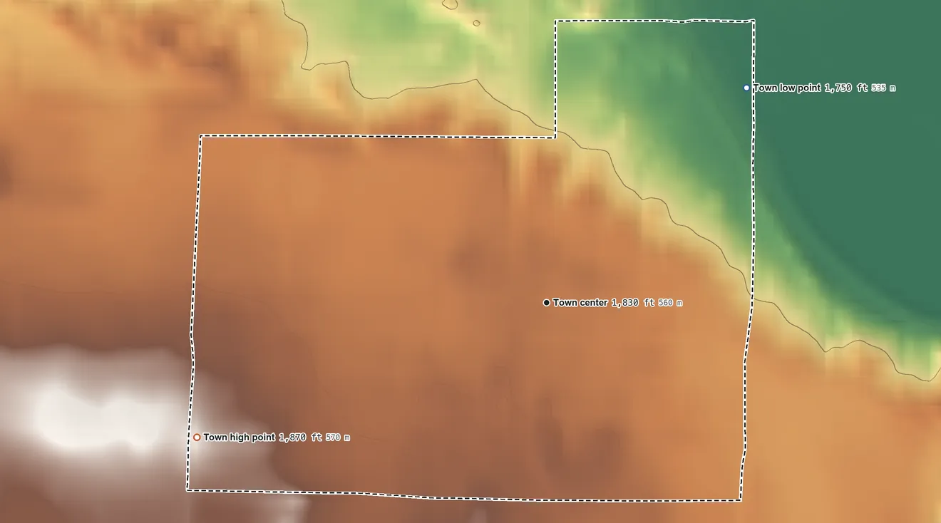 Topographic elevation map of Estelline, Texas, shaded from 1,750 ft on the northeast side to 1,870 ft on the west side