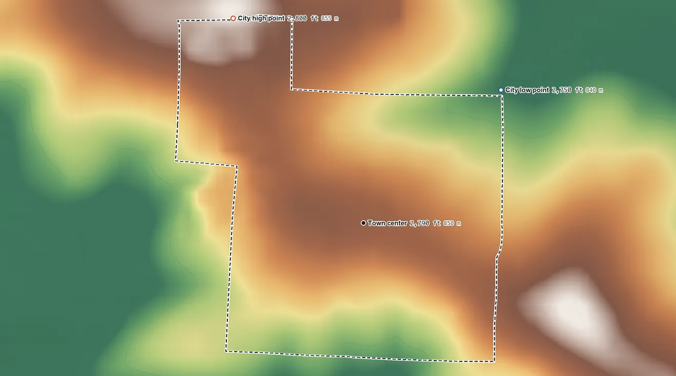 Topographic elevation map of Forsan, Texas, shaded from 2,750 ft on the northeast side to 2,800 ft on the northwest side